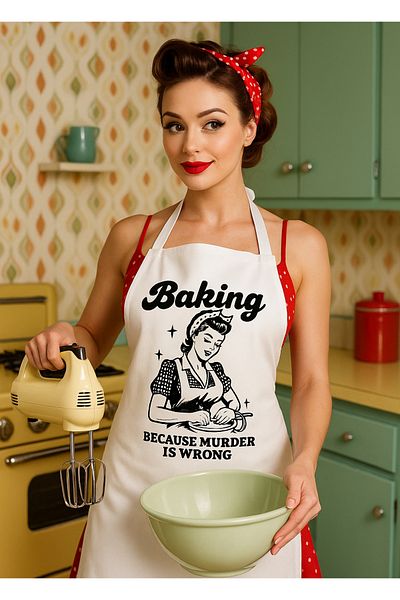 Galia Tasarım Baking because Murder Is Wrong Retro Style Kitchen Apron