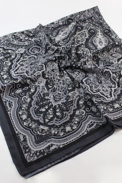 Valino 120x120 Ethnic Pattern Μεγάλο Μαντίλι Βαμβακερό Φουλάρι Μεγάλο Μέγεθος Vintage Κασκόλ Σκούρο Γκρι