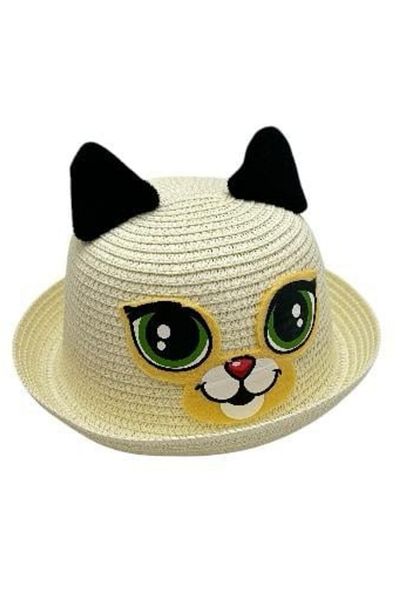 BaoBao Sun hat with a kitten for children - made of straw, 16-23 cm, light and cute