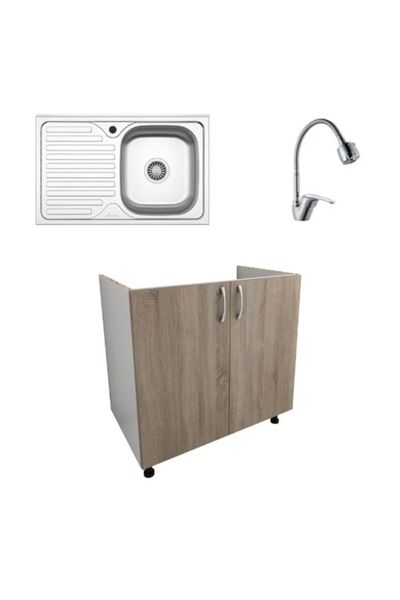 haaus.ro Set Masca Chiuveta Karo, Stejar Sonoma Inchis/Alb, L 80 cm, Chiuveta...