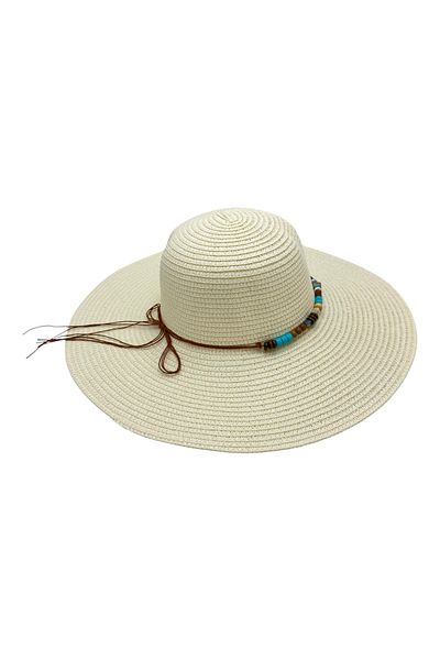 BaoBao Women's beach hat with wide brim and decorative beads - boho chic style