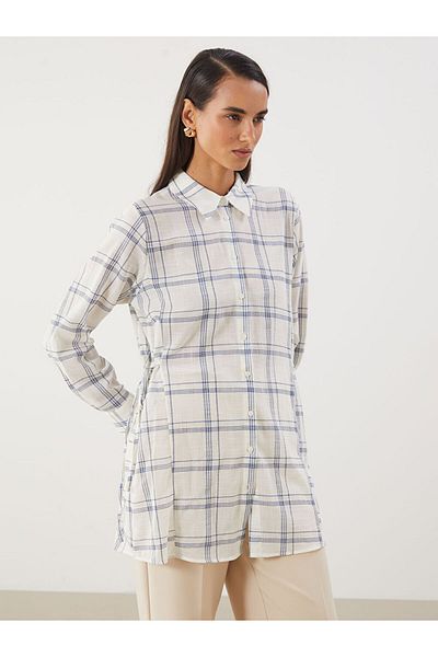 LC Waikiki Navy Blue Plaid Women's Shirt Tunic