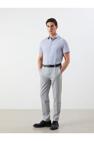 LC Waikiki Formal Gray Regular Fit Short Sleeve Plaid Poplin Men's Shirt