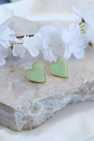 AURRARİ Altın Kaplama Yeşil Mineli Kalp Küpe