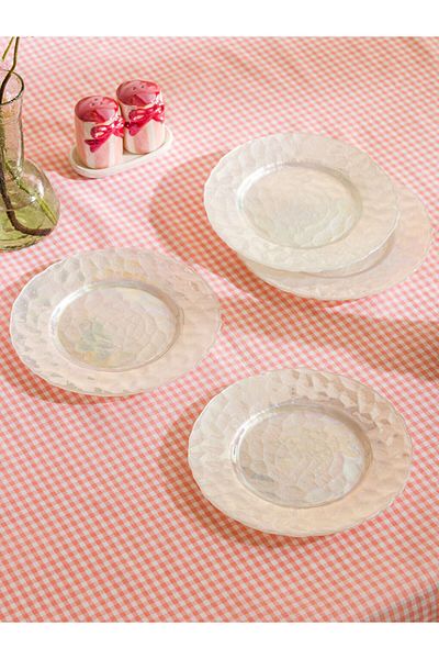 LC Waikiki Colorless 4 Piece Glass Cake Plate Set of 4 21 cm