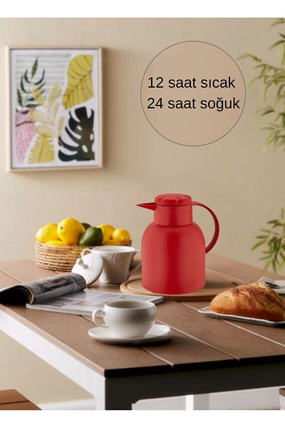 Leila 1 Lt Red Thermal Insulated Tea and Cold Water Thermos (Glass Inside)