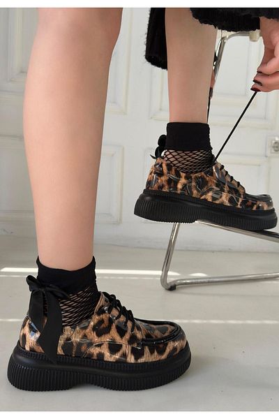 CONAHOME Teop Leopard Patent Leather Laced Ballerina Shoes