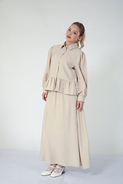 Suede Style 5828 - Stylish Comfortable Linen Shirt-Skirt Women's Set