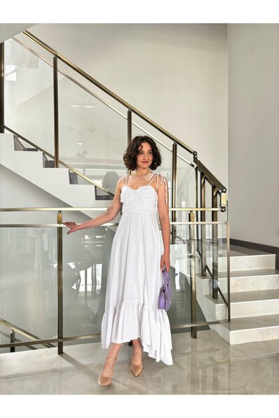 Sude Kızanlıklı Φόρεμα από ποπλίνα με κορδόνια