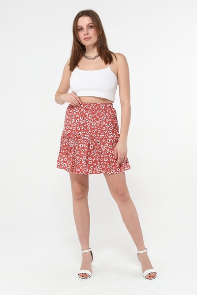 MAKSEN TEKSTİL Flower Patterned Mini Size Shorts Skirt - Vera