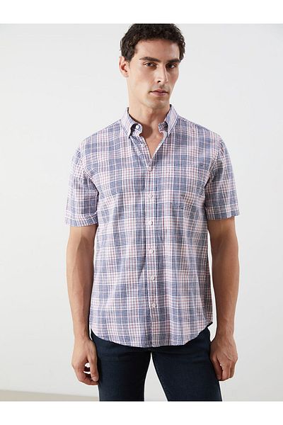 LC Waikiki Green Regular Fit Short Sleeve Plaid Poplin Men's Shirt