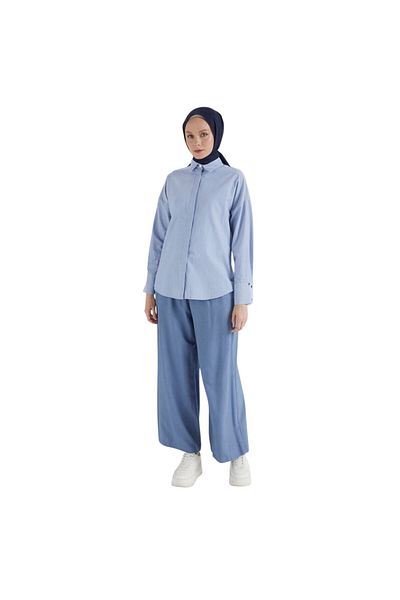 Armine Pantaloni albaștri cu talie elastică pentru femei 25YT236