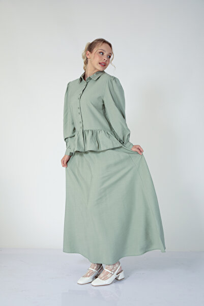 Suede Style 5828 - Stylish Comfortable Linen Shirt-Skirt Women's Set