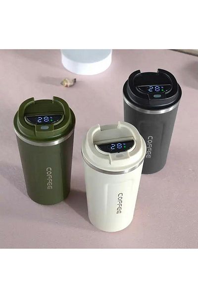 divendi-ro Termos inteligent pentru cafea/ceai sau alte băuturi, afișaj LCD pentru temperatură, capacitate 510 ml - Alb