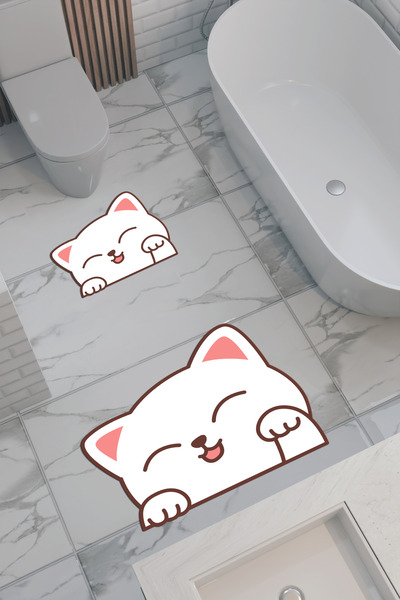 THEMODERNHANE سجادة حمام صديقة للبيئة منقوشة على شكل قطة، قاعدة مضادة للانزلا...