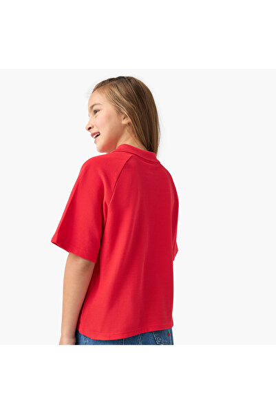 Juniors Typographic Print Polo T-shirt with Short Sleeves