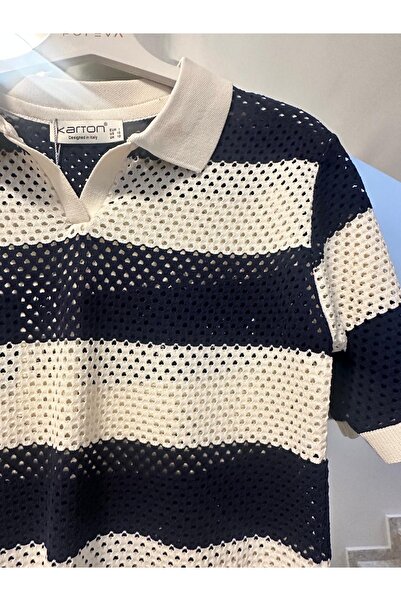 KARTON Striped polo collar bluz