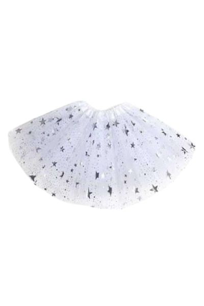 Nebunici Fustita pentru fetite, alba cu stelute argintii, tutu cu 3 straturi de tulle, + 3 ani