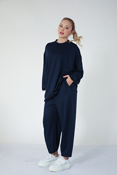 Suede Style 5622 - Κομψό, άνετο, λεπτό υφασμάτινο σετ γυναικείο παντελόνι-φούτερ με 2 κλωστές