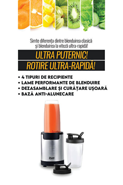 iHunt Set blender multifuncțional iHunt Bro 4 în 1, putere 900W, 18000rpm, 1L, 6 lame din oțel inoxidabil