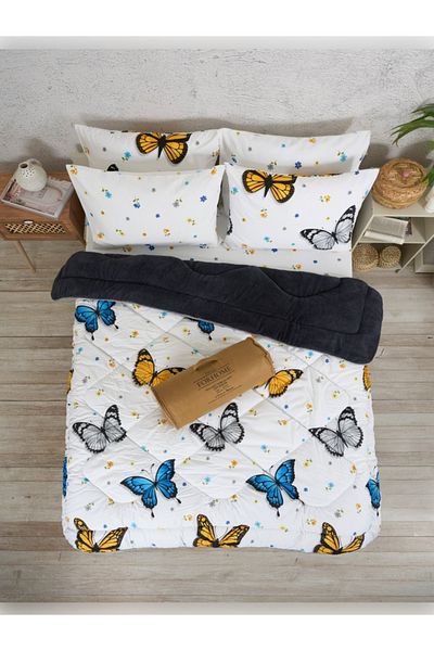 Sudemhome Double Welsoft Sleeping Set Double Sided Wellsoft Fluffy Fleece Quilt and Battal Fitted Sheet