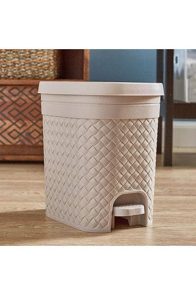 mastergold 10L Woven Pedal Bin | Decorative Plastic Trash Can for Kitchen, Bathroom, Office | 32x25x32cm