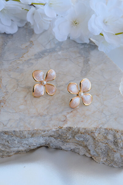 AURRARİ Altın Kaplama İncili Mineli Çiçek Küpe