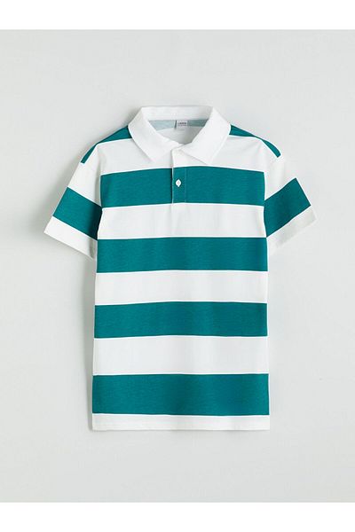 LC Waikiki Blue Polo Neck Striped Boy's T-Shirt