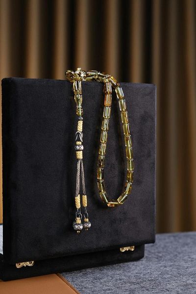 dergah tesbih Silver Kazaz Design Native Master Handcrafted Fossilized Dominican Drop Amber Prayer Beads (Amber), (مسبحة قطر