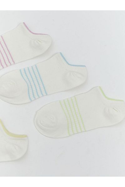 LC Waikiki Ecru Striped Women's Booties Socks 5-Piece