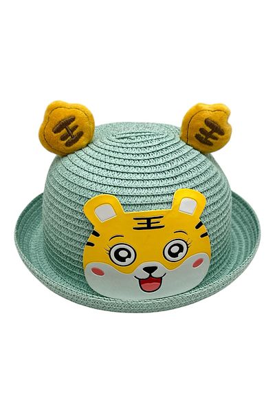 BaoBao Children's hat with tiger pattern and applied ears - funny design with small brim, summer, 100% polyester