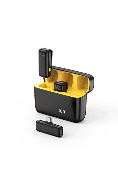 Hobimtek Ht-K6 Kablosuz Mikrofon Seti 2'li Mikrofon LED Ekranlı Şarj Kutusu Gürültü Önleyici Yaka Mikrofonu