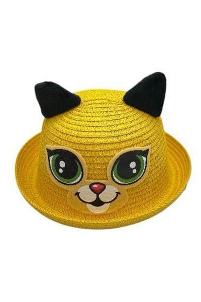 BaoBao Sun hat with a kitten for children - made of straw, 16-23 cm, light and cute