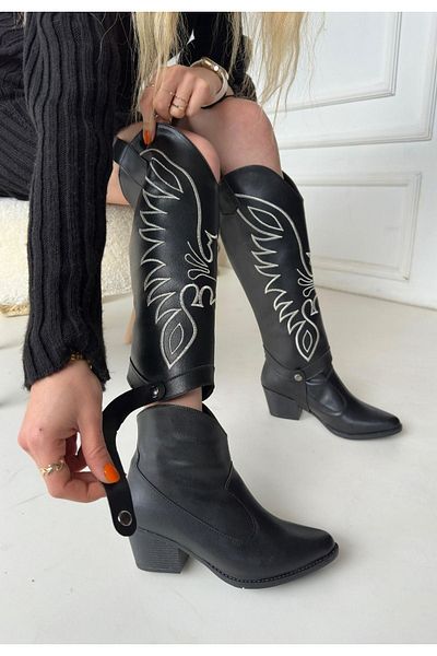 CONAHOME Jilla Black Leather Plug-In Heeled Boots