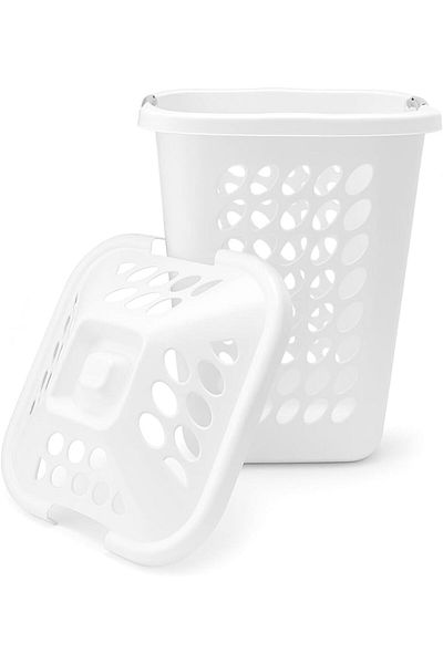 mastergold 10L White Laundry Basket | Lid & Vents | 63x46x46cm | Ergonomic Handles | Sturdy & Spacious
