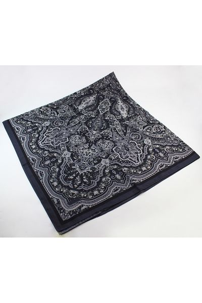 Valino 120x120 Ethnic Pattern Μεγάλο Μαντίλι Βαμβακερό Φουλάρι Μεγάλο Μέγεθος Vintage Κασκόλ Σκούρο Γκρι