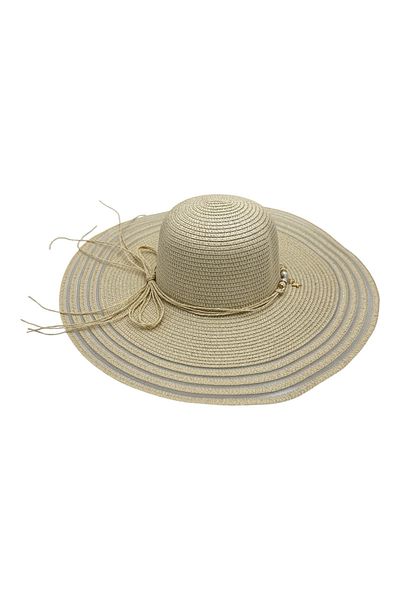 BaoBao Women's beach hat with wide brim and decorative beads - boho chic style