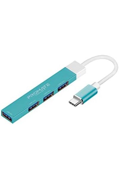 Promate موزع USB-C متعدد المنافذ، محول OTG خفيف الوزن 4 في 1 مع محول USB، شحن ومزامنة 480 ميجابت في الثانية
