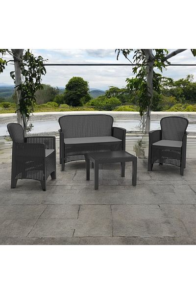 Progarden Set mobilier de grădină/terasă, JUNGLE, 4 piese, polipropilenă, canapea 2 locuri, 2 scaune, masă, perne