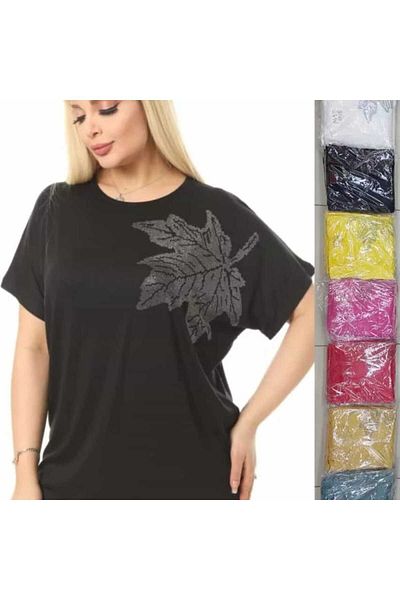 BİrHoşButik Plus Size Full Lycra Imported Viscosa Fabric Non-Sweating Summer Round Neck Bat Sleeve T-Shirt