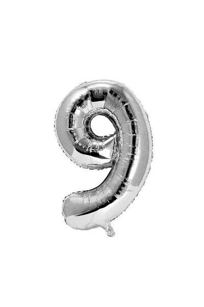 OEM Metalized foil balloon, silver, 80 cm, number 9