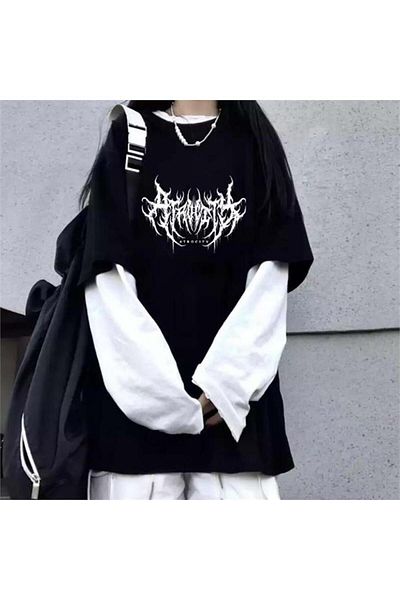 Karakedi Harajuku Gothic Atrocity Λευκό μανίκι Unisex T-shirt