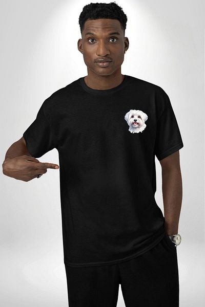 Angemiel Cute Maltese Dog Design Black Oversize Women's Men's Front Minimal Printed T-Shirt