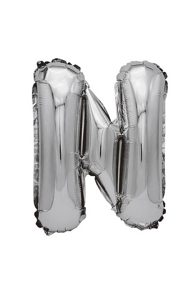 Balon made of silver metallic foil, Mirific Party, Letter N, 80 cm, Silver