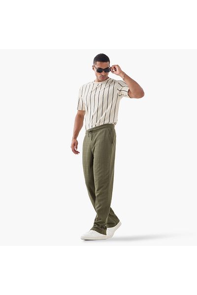 Iconic Regular Fit Textured Trousers with Pockets