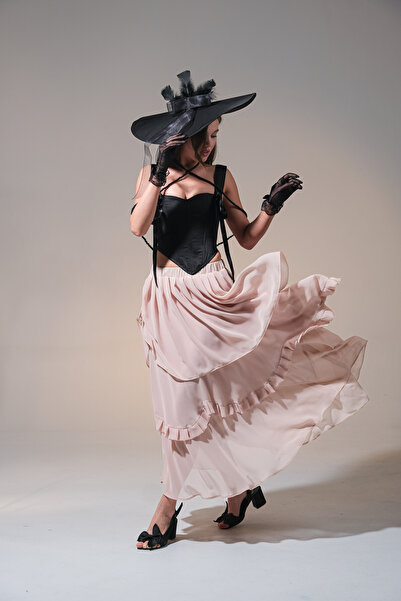 CHAROS Bej Şifon Etek