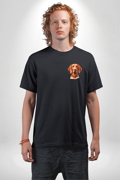 Angemiel Vizsla Energetic Hunting Dog Design Black Oversize Women's Men's Front Minimal Printed T-Shirt