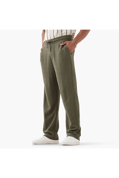 Iconic Regular Fit Textured Trousers with Pockets