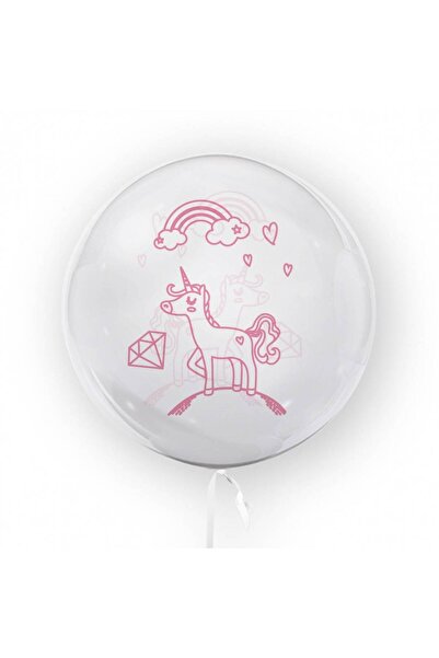 OEM Transparent Printed Balloon, 45 cm, Christening Decor, Unicorn, Pink