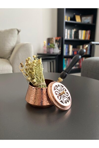 Layla Copper Köşeli Çekiç Darbeli Desenli Bakır Tütsülük Üzerlik Otu Hediyeli